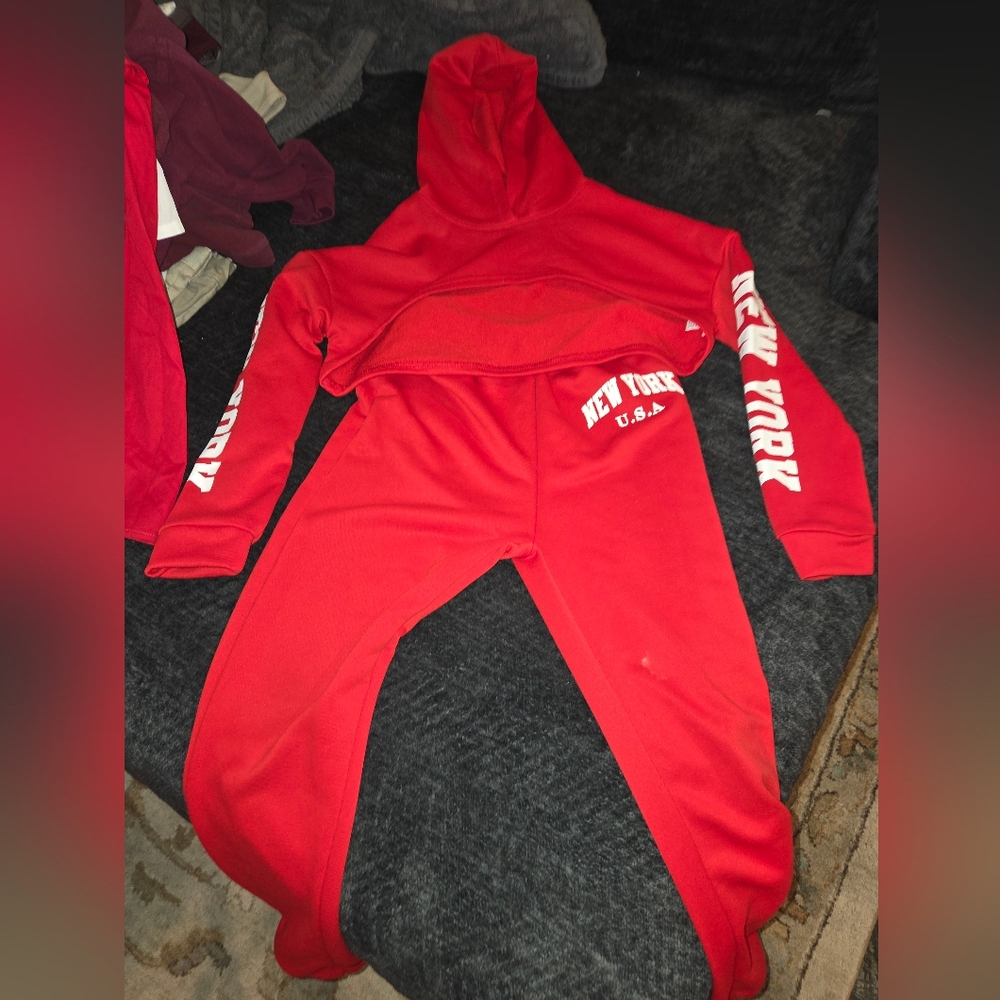 Red New York Hoodie and Sweatpants Set